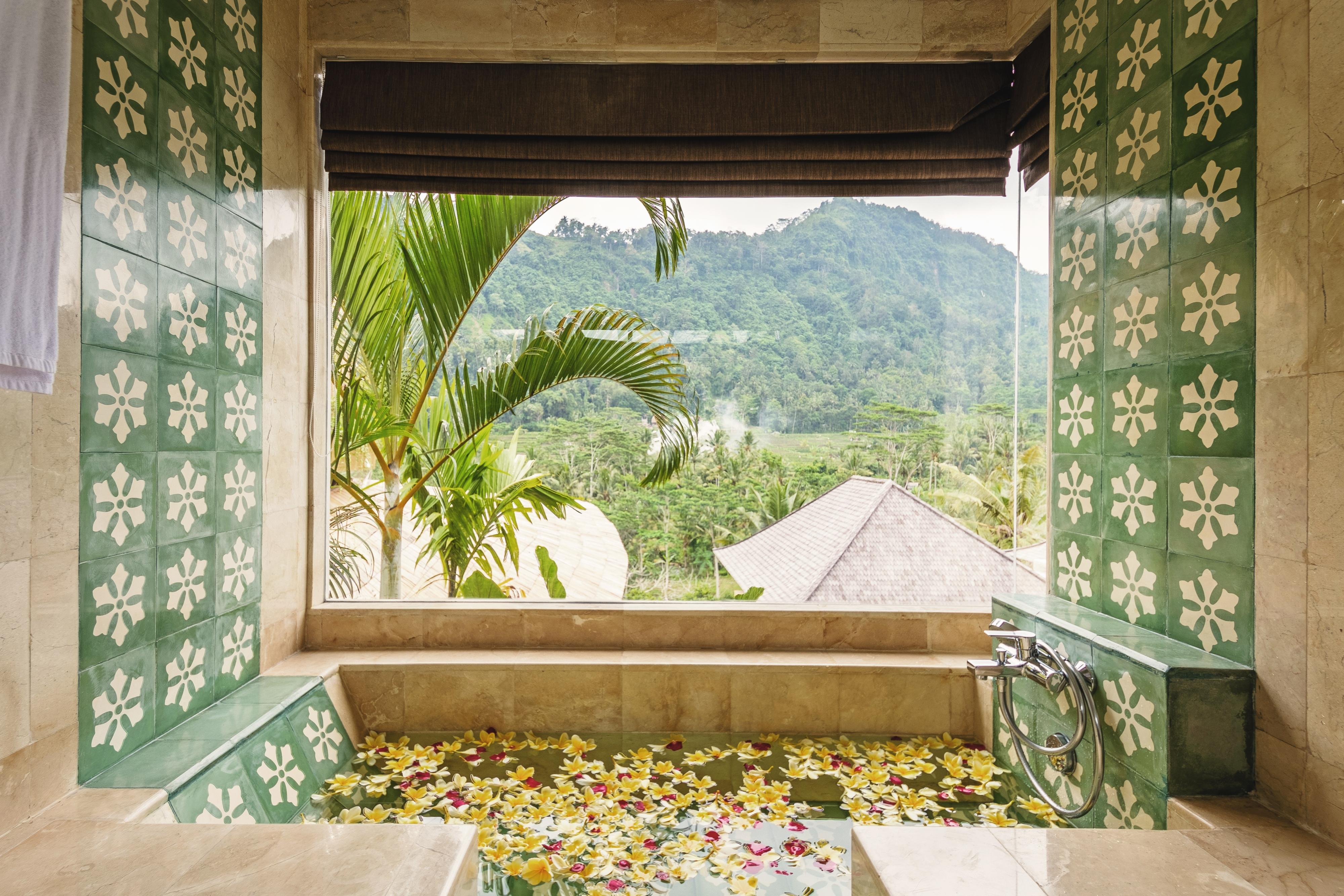 Отель Wapa Di Ume Sidemen Сидемен Экстерьер фото A view of the mountains from the bathroom of a suite at the Taj Bengal